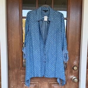 Blue Star Print Open-Front Shirt Jacket